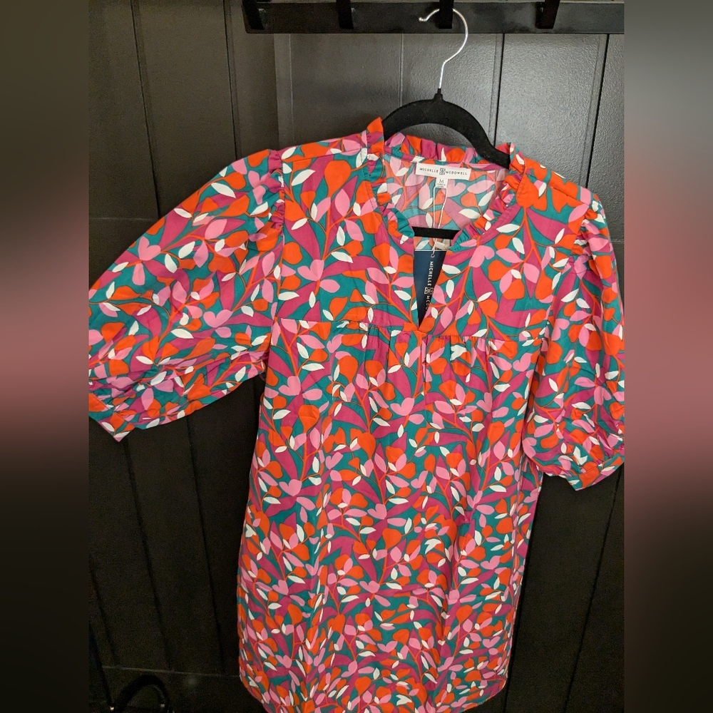 Colorful Leaf Pattern Mini Dress - Picture 3 of 5